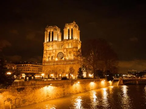Notre Dame at night, Paris, France Stock Photos