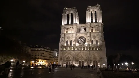 Notre Dame at night time lit up Stock Footage 87465359