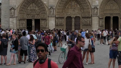 Notre-Dame, Paris, long queue, time lapse, 4K Stock Footage 77402628
