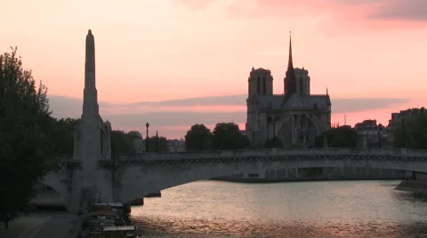 Notre Dame at Sunset 3 Stock Footage 52813572