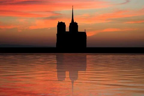 Notre dame at sunset イラスト素材