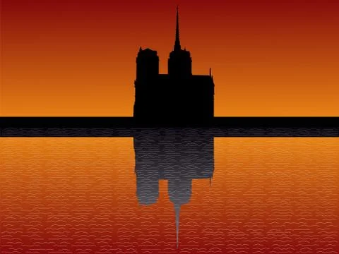 Notre dame at sunset Stockillustratie