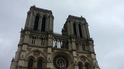 Notre Dame Tilting Shot on a Cloudy Day Stock Footage 57312330