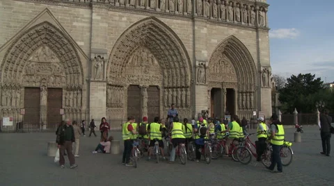 Notre Dame with Tourists in Front Stock Footage 52812911