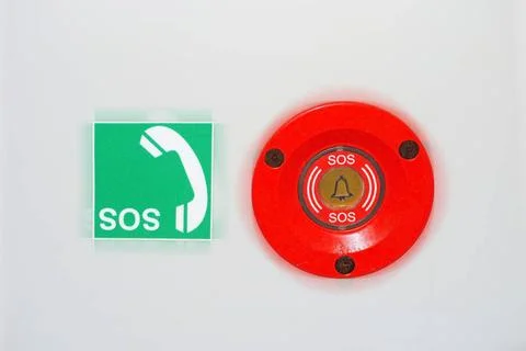 Notschalter Ein Notschalter und ein SOS Zeichen Aufkleber mit einem Telefo... Stock Photos