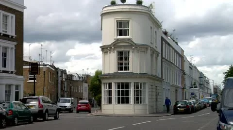 Notting Hill Townhouse on Corner Split Street city of London Stock Footage 22151966