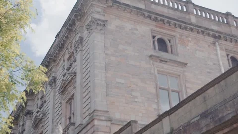 Nottingham castle old building slow motion pan Stock Footage 77090873