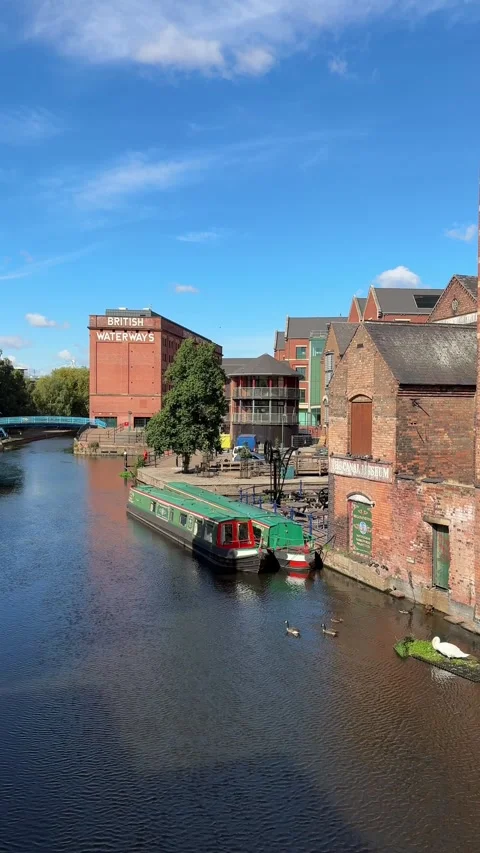 Nottingham Castle Wharf Canalside and Nottingham Canal, England. Stock Footage 344580378