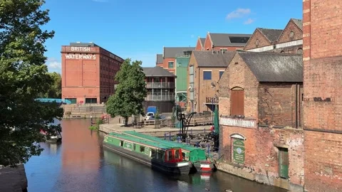 Nottingham Castle Wharf Canalside and Nottingham Canal, England. Stock Footage 344580966