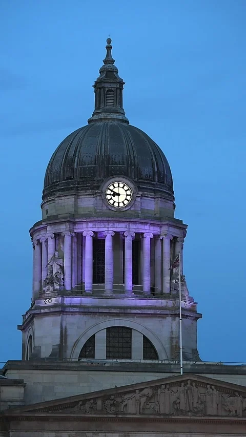 Nottingham Council House Dome and Nottingham Council House Clock. Stock-Footage 344587134