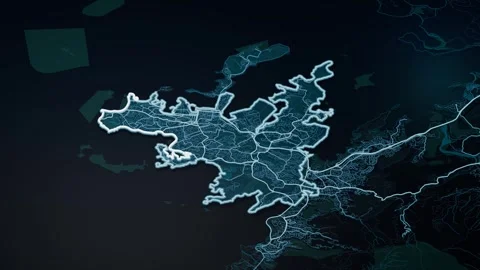 Noumea New Caledonia Glowing Digital Map Animation 4K Video stock 338057341