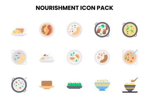 Nourishment Flat Set Icons Pack Stock Illustration