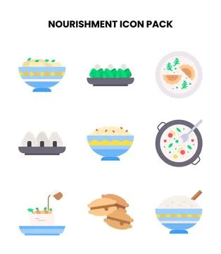 Nourishment Flat Set Icons Pack Stock Illustration