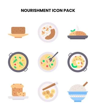 Nourishment Flat Vector Icons Pack Stock Illustration