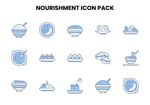 Nourishment Two Color Blue Bundle Icons Pack Stock Illustration