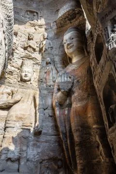 Nov 2014, Datong, China: Buddha statue at Yungang grottoes in Datong, Shanxi Stock Photos