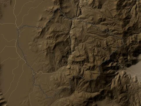 Novatsi, Macedonia. Elevation map colored in sepia tones with lakes and river Illustrazione stock