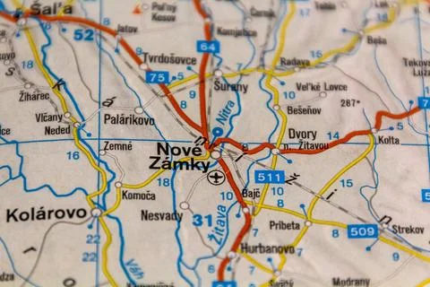 Nove Zamky, Slovakia on a road map Stock Photos