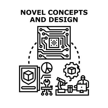 Novel concepts and design developing creative solutions process Stock Illustration