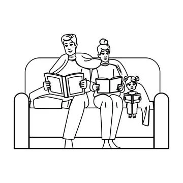 Novel reading book couch vector Ilustración de archivo