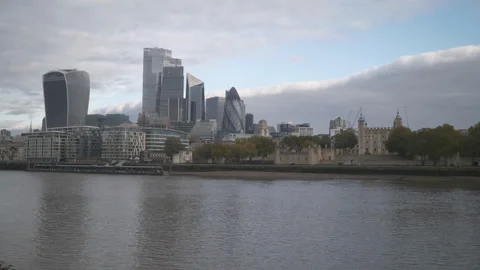 November 07 2020: High raise building in London City across Thames River. Stock Footage 142801786