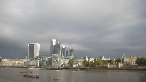 November 07 2020: Time lapse. Clouds moving over City of London. Stock Footage 143217421