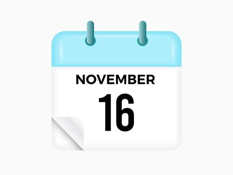 November 16 - calendar and Time planner. Daily Calendar Icon reminder. Vect.. Stock Illustration