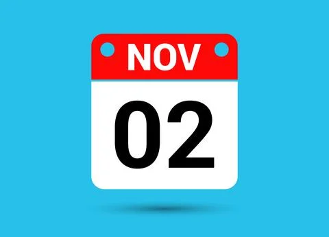 November 2 Calendar Date Flat Icon Day 2 Vector Illustration Stock Illustration