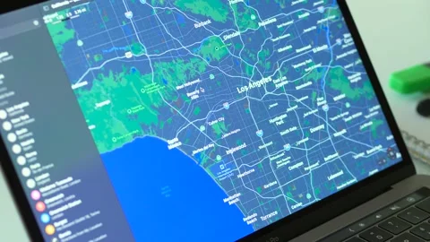 November 2021: Looking at the Map of Los Angeles on Apple Maps on a Macbook Stock Footage 164838250
