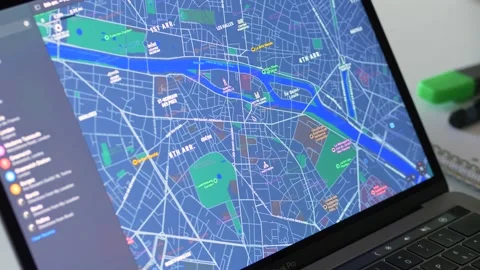 November 2021: Looking at the Map of Paris on Apple Maps on a Macbook Stock Footage 164838019