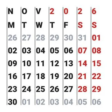 November 2026 English Basic Desk Monthly Calendar Grid Professional Corpora.. 库存插图