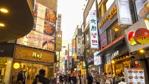 November 22, 2017 : Myeong-dong Special Tourist Zone is large shopping street Stock Footage