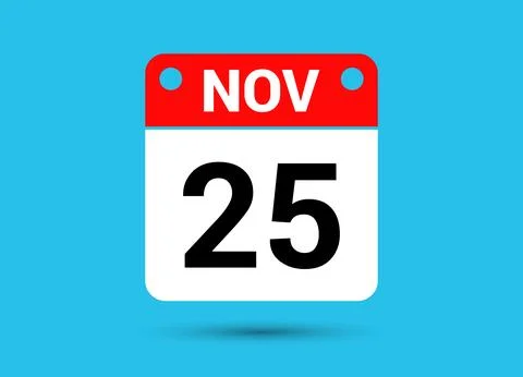 November 25 Calendar Date Flat Icon Day 25 Vector Illustration Stock Illustration