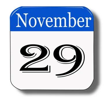 November 29 date of calendar in blue and white color look like 3d with shadow Stock Illustration