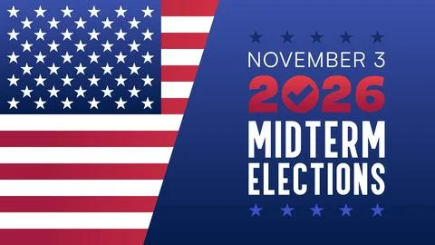 November 3 2026 Midterm Elections Banner with American Flag Background イラスト素材