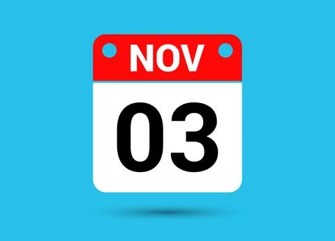November 3 Calendar Date Flat Icon Day 3 Vector Illustration Stock Illustration
