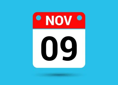 November 9 Calendar Date Flat Icon Day 9 Vector Illustration Stock Illustration