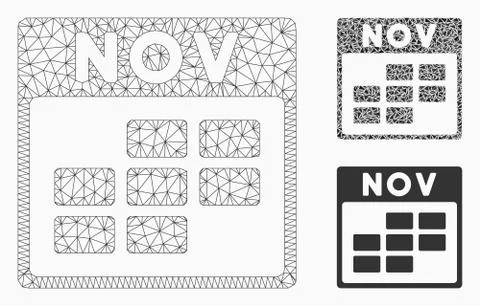November Calendar Grid Vector Mesh Network Model and Triangle Mosaic Icon Stock Illustration