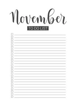 November To Do List. Vector Template. Handwritten lettering. Stock Illustration