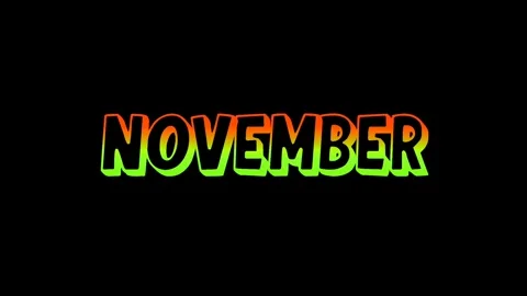 November neon text animation with glowing blue and pink gradient effect on a Stock Footage 336475103
