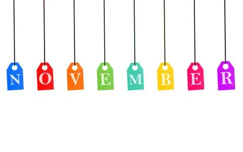 November text hanging on the strings. white background Stock Illustration