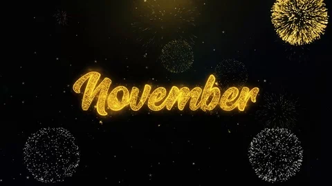 November Written Gold Particles Exploding Fireworks Display Stock Footage 99125734