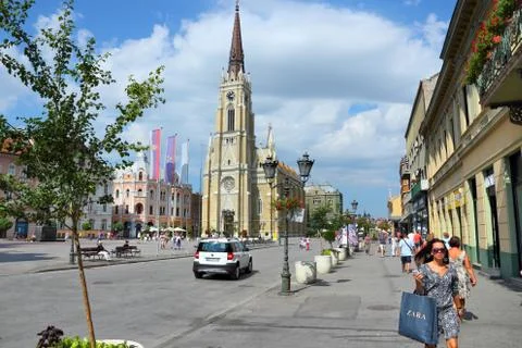 NOVI SAD, SERBIA - AUGUST 14, 2012: People visit Old Town in Novi Sad, Serbia Stock Photos