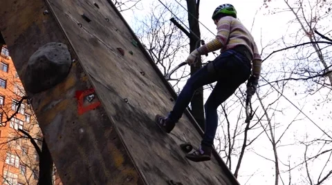 Novice climber successfully started training. its ascent. Motivation. Mountain Stock Footage 69031706