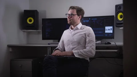 Novice freelancer in IT came up with the idea of the new software, and Stock Footage 72457445