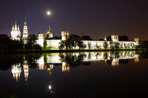 Novodevichy Convent at night Stock Photos