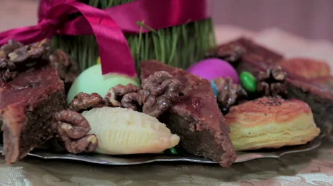 Novruz sweets, nuts, spring holiday Stock Footage 65238468