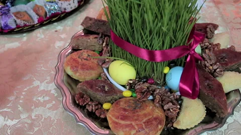 Novruz sweets, nuts, spring holiday Stock Footage 65238499