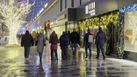 Novy Arbat in New Year decorations Stock Footage 295974103