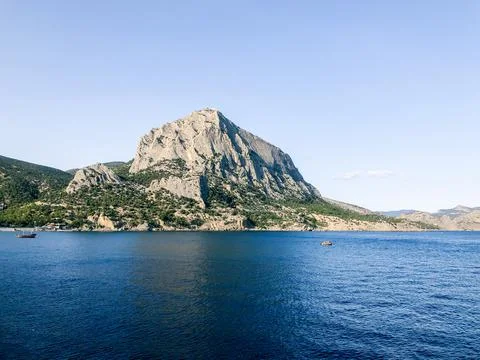 Novy svet. Mountain Sokol. View from the sea. Crimea Stock Photos